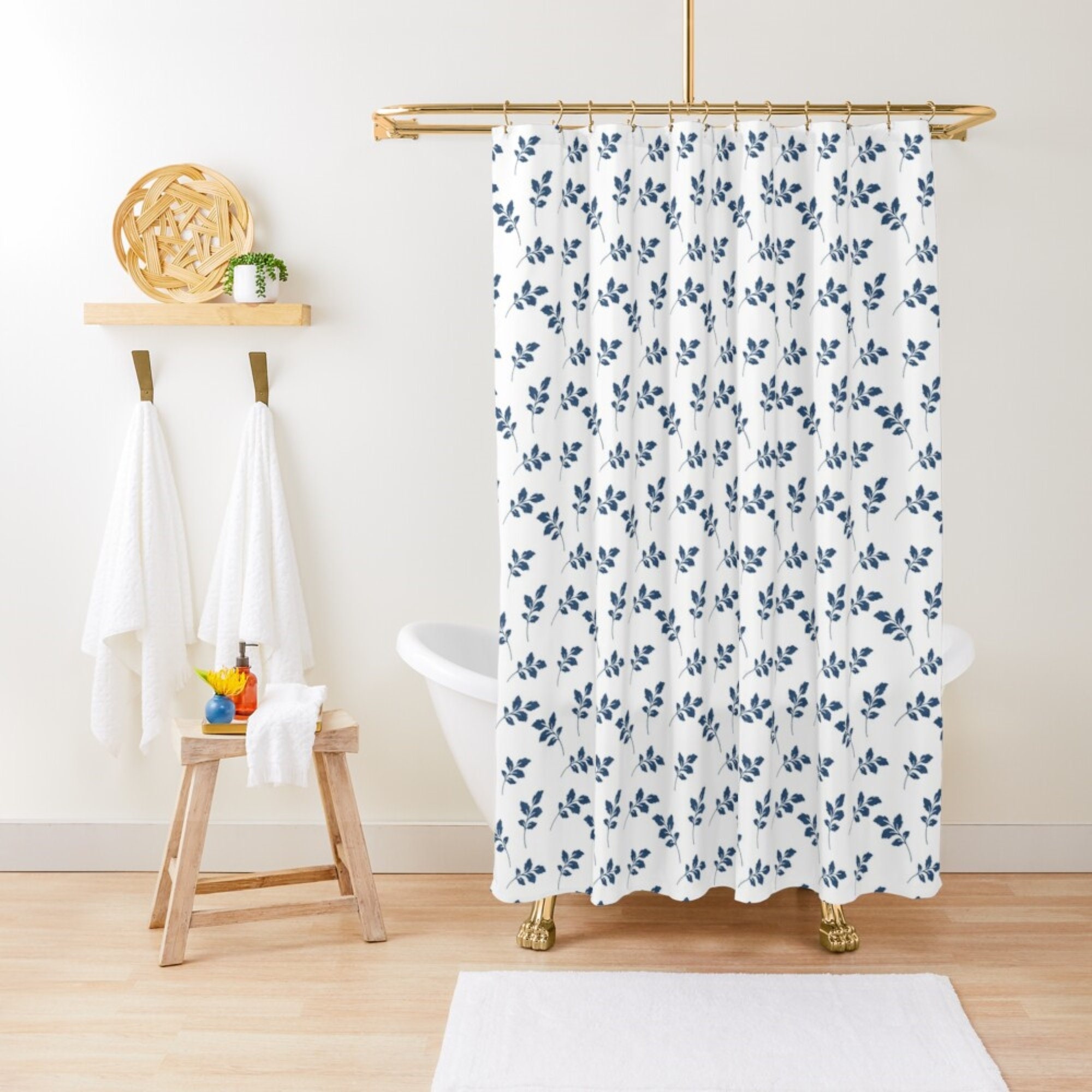 Navy Blue And White Floral Farmhouse Shower Curtain Farmstyle Etsy