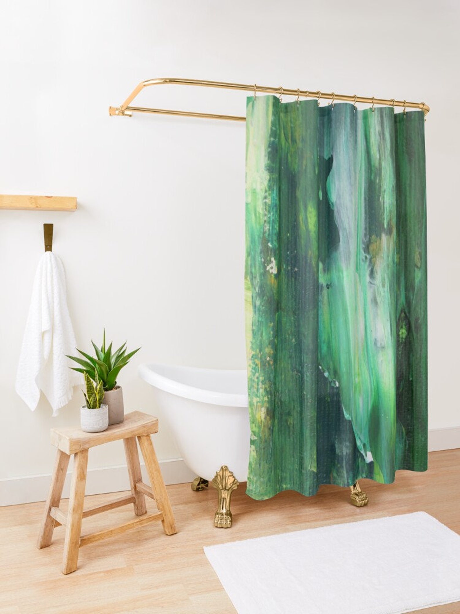 Green Shower Curtain Modern Boho Chic Farmhouse Bathroom | Etsy