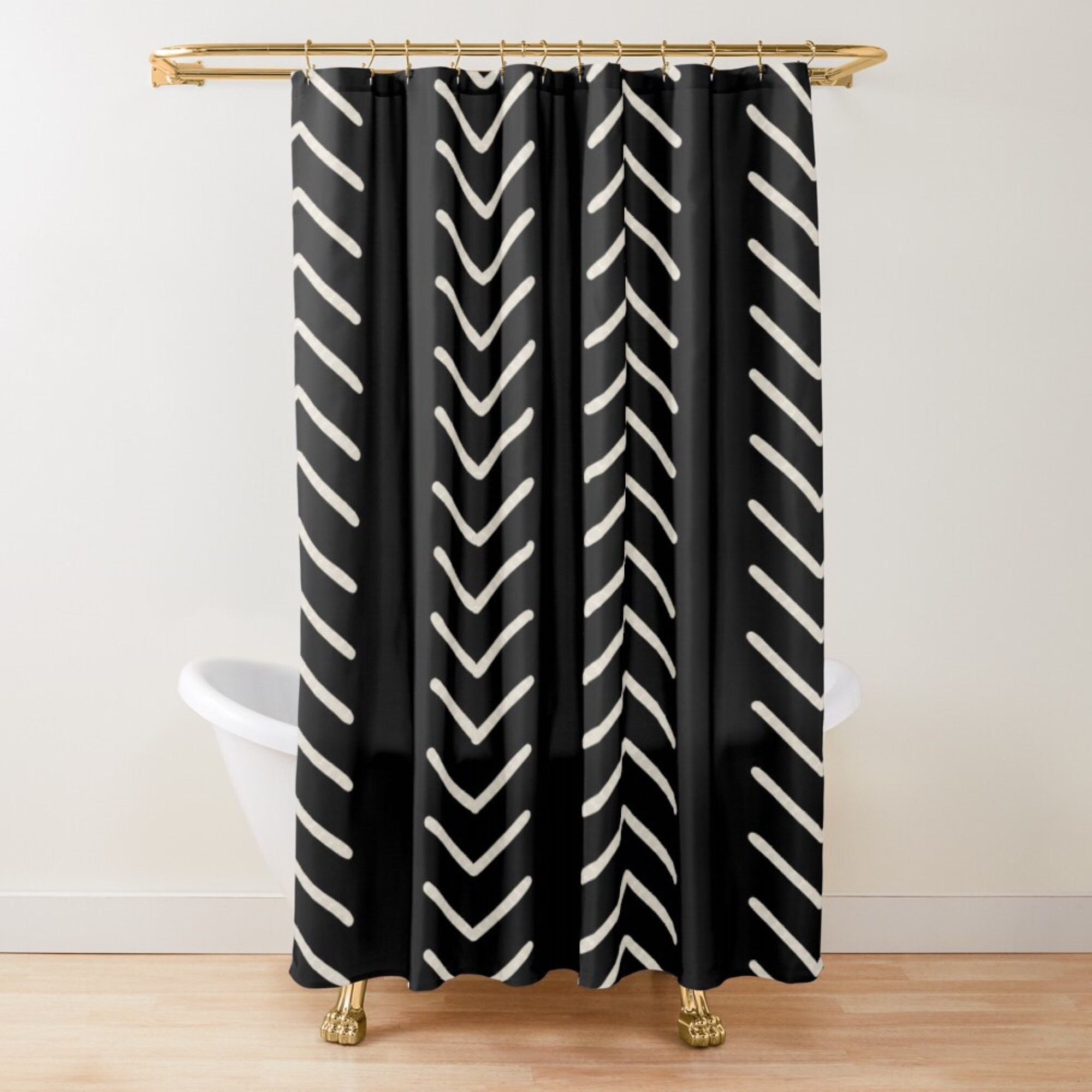 Black mudcloth print boho shower curtain black and white Etsy