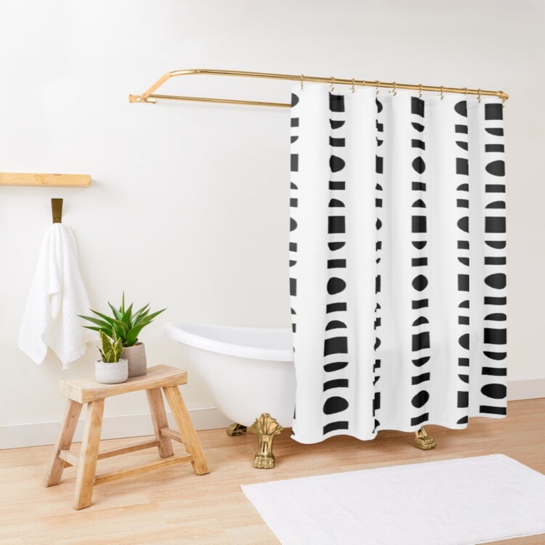 Black and white geometric boho shower curtain minimalist Etsy