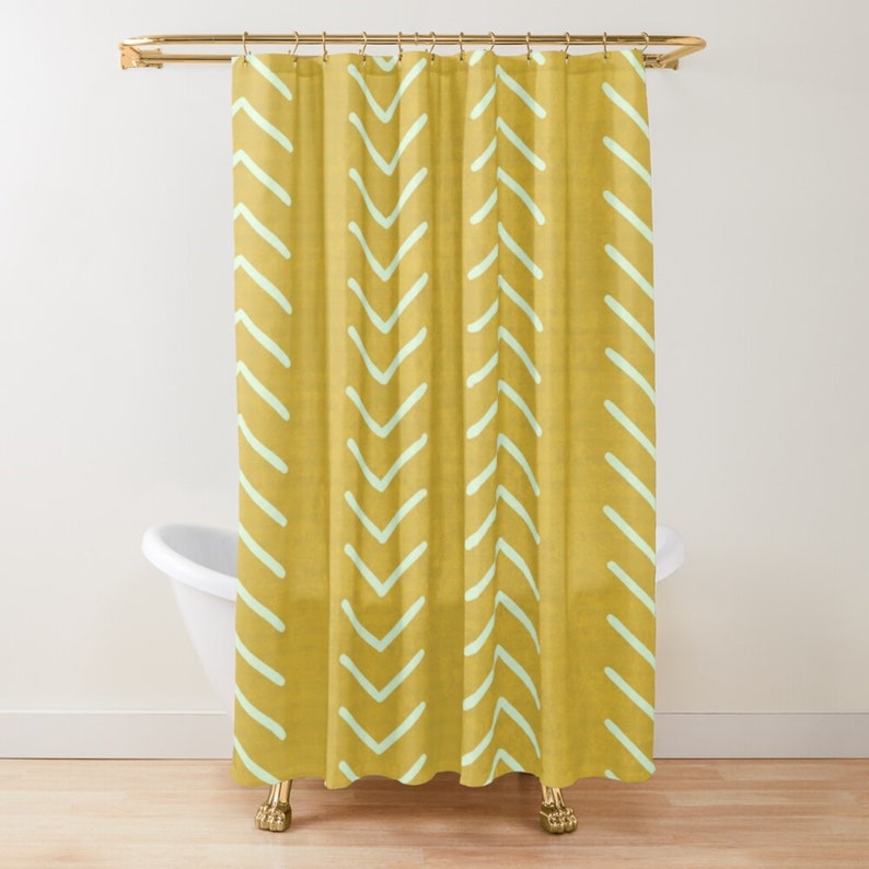 Mustard yellow mdcloth print boho shower curtain minimalist Etsy