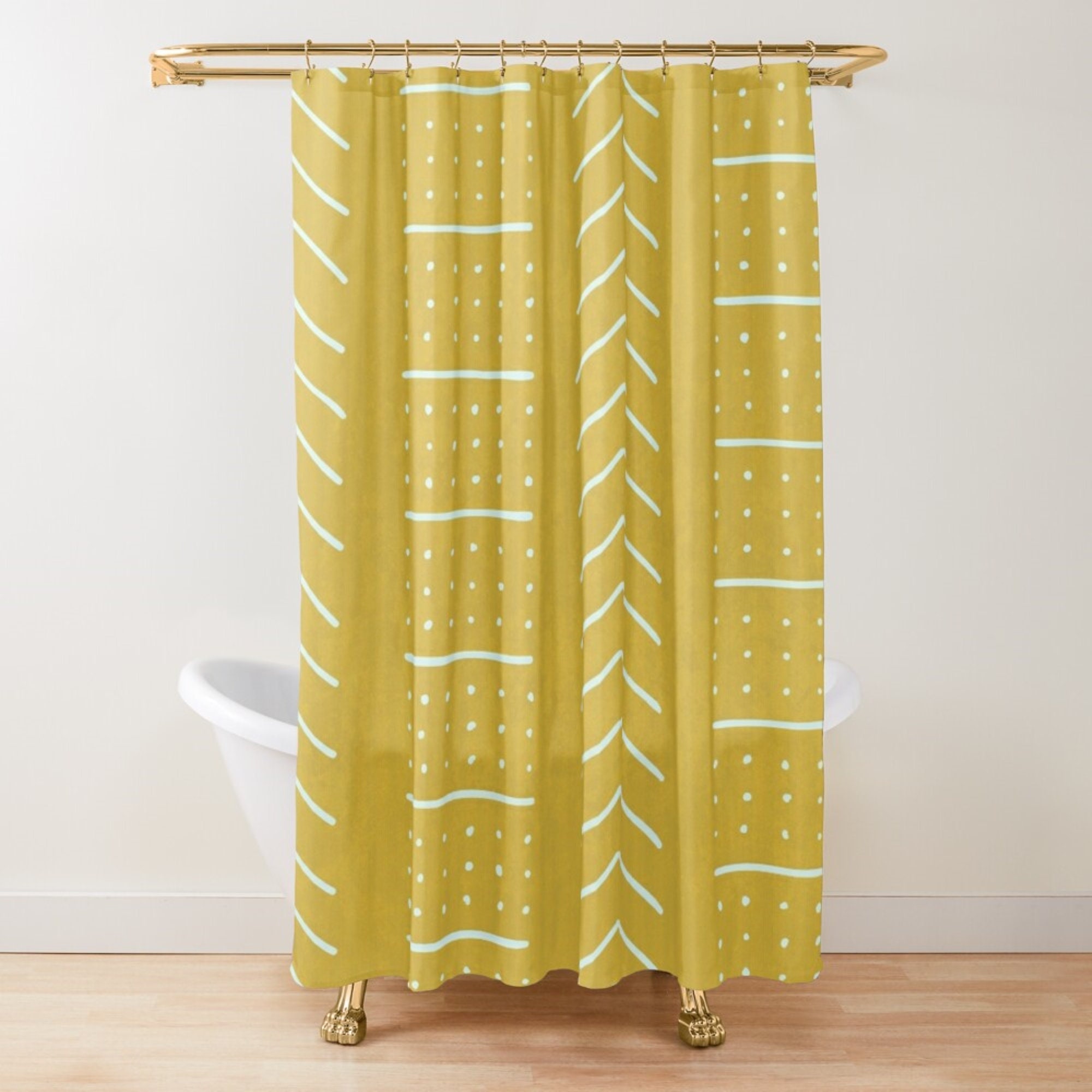 Yellow mdcloth fabric print boho shower curtain minimalist Etsy