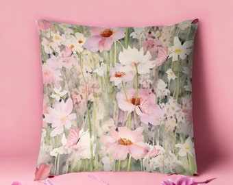 Almohada floral, Funda de almohada, Almohada rosa, Almohadas de dormitorio, Almohada de tiro de dormitorio, Almohada de flores, Decoración de sala de estar, mamá, Funda de almohada de felpa