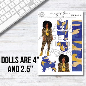 Sigma Gamma Rho Planner Stickers, SGRho Inspired Stickers, 1922, SGRho Poodle In Boots Doll, Royal  Blue and Gold, Black Stickers