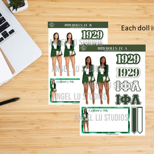 Iota Phi Lambda Planner Stickers, Iota Phi Lambda Inspired Stickers, 1929, Efficient Notes, Green and White, African American Sticker Dolls