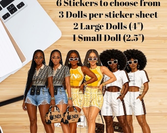 Felicia Fashion Dolls Sticker Series | Black Girl Stickers | Luxury Planner Stickers | African American Doll Stickers | Melanin Stickers