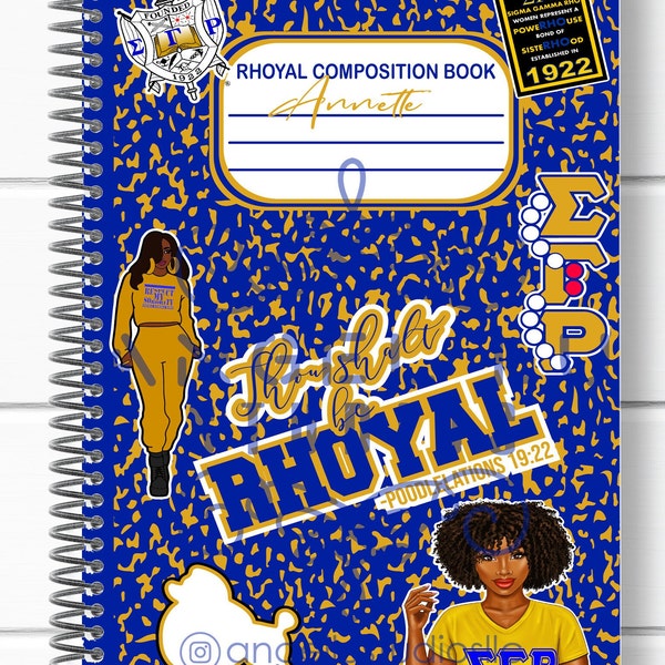 Rhoyal Composition Book notebook/journal, SGRHO, Sigma Gamma Rho Inspired Notebook, 5.5" x 8.5", 8.5" x 11"