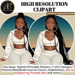 High-Resolution Clip Art | Visual MidJourney Prompt | Digital Sticker | African-American | Includes a Small Business Commercial Use License