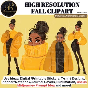 Fashion girl clipart, Fall clipart, Black girl clipart, Fashion clipart, Fall girl clipart, Black woman clipart, African American, Fall PNG