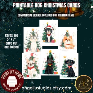 Set von 6 druckbare Hunde-Liebhaber Weihnachtskarten, 5x7 Grußkarten, digitaler Download Weihnachtsgeschenk wünscht Kartenpaket von 6