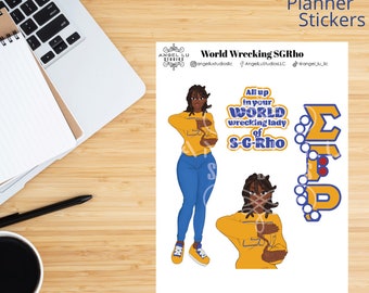 Sigma Gamma Rho Planner Stickers, SGRho Inspired Stickers, 1922, World Wrecking Doll, Royal  Blue and Gold, Black Stickers