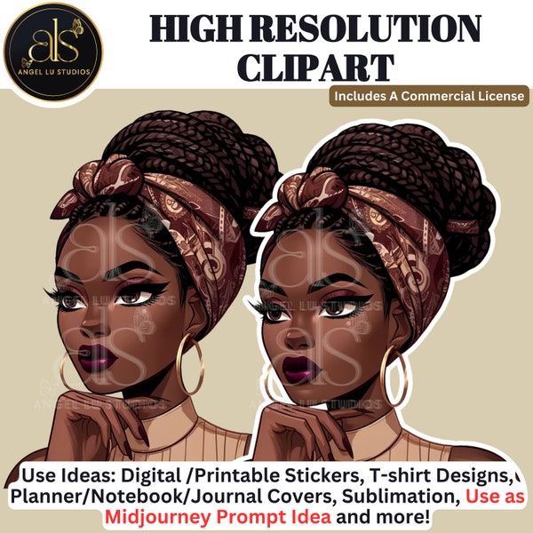 High-Resolution Clip Art | Visual MidJourney Prompt | Digital Sticker | African-American | Includes a Small Business Commercial Use License