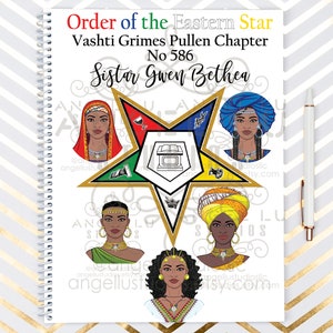Order of Eastern Star All Heroine Notebook, Past Worthy Matron OES Notebook, OES Notebook 5.5&quot; x 8.5&quot;