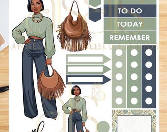 Beautiful African American Woman Planner Stickers| Beautiful African American Woman Sticker | Black Girl Sticker | Somja Doll