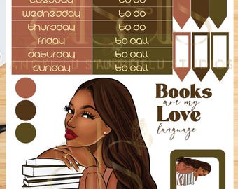 Books Are My Love Language Diva Doll Stickers| Beautiful African American Woman Sticker | Black Girl Sticker