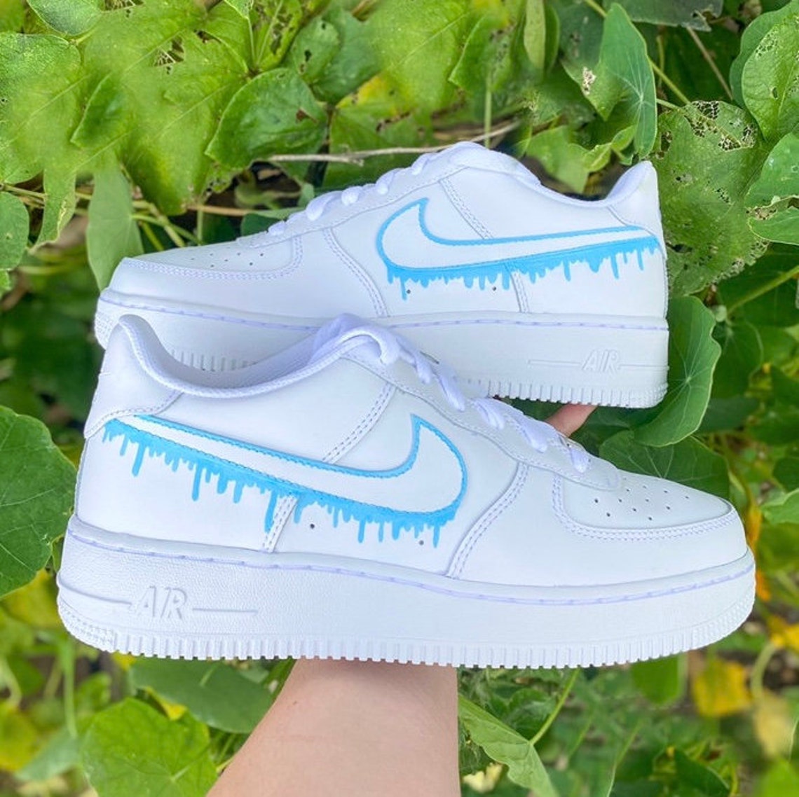 Custom Nike Air Force 1 Trainers Drip Light Blue Mint - Etsy UK