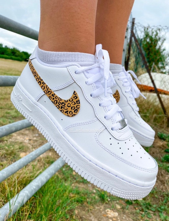 white air force with leopard print