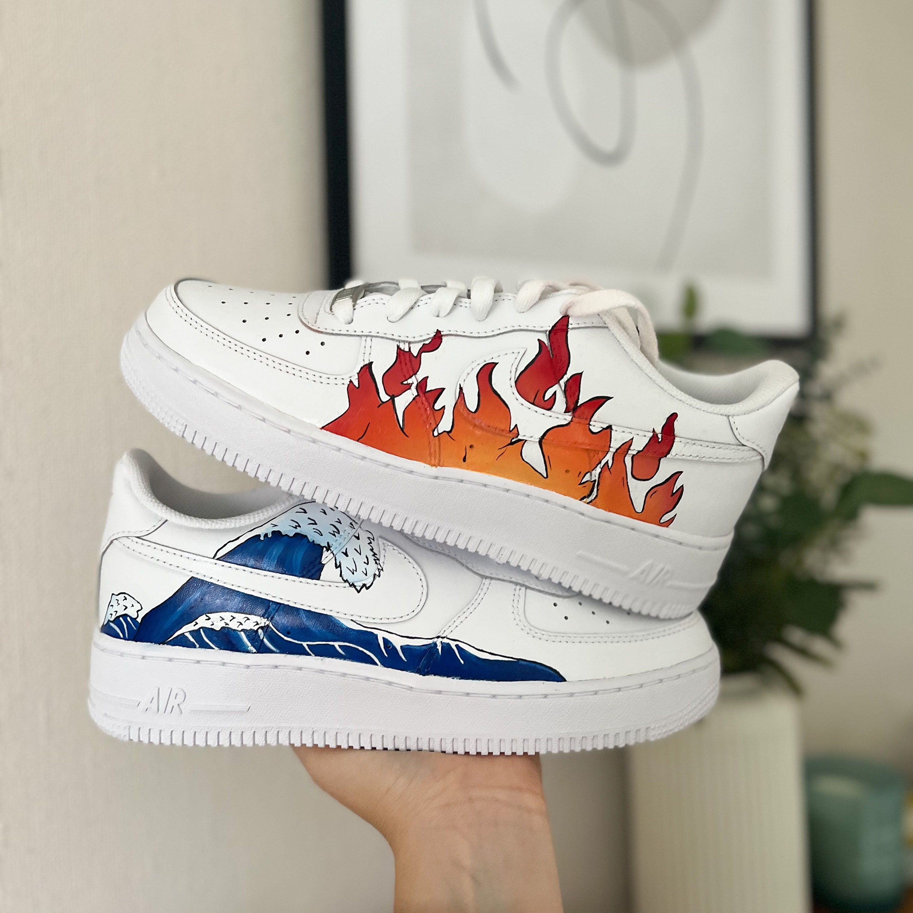 Custom Air Force 1 Fire and Water Wave Design Red Blue Orange - Etsy