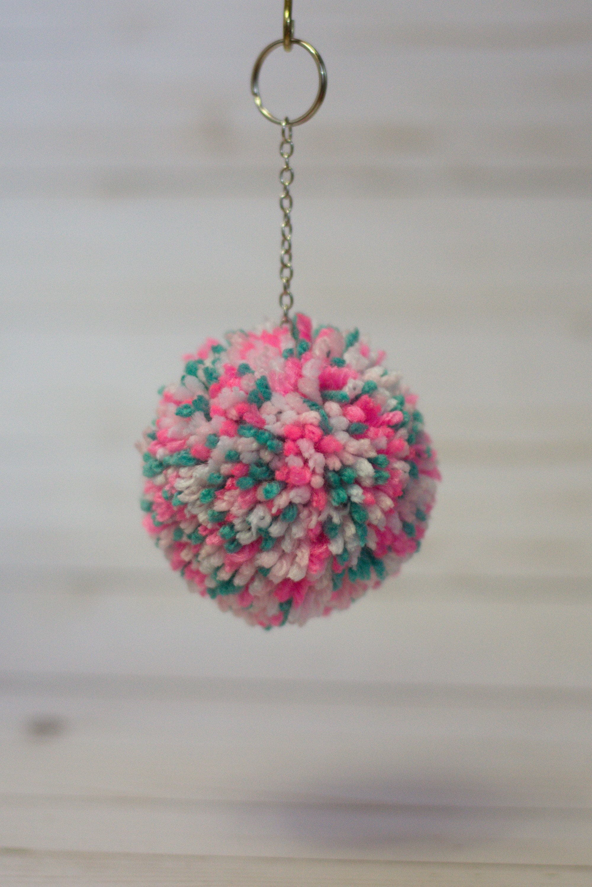 Large Tri Colored Pom Pom Keychain Etsy