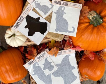 Cat & Dog Halloween Pumpkin Stickers: Pet Lover Decor