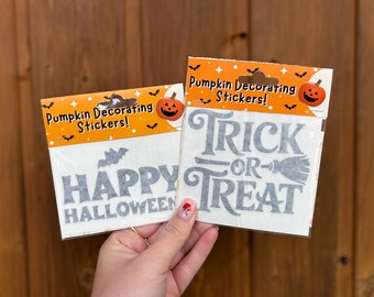 Halloween slogan pumpkin stickers, Halloween decorations for pumpkins, windows mirrors. easy to apply Boo!, Happy Halloween, Trick or Treat!