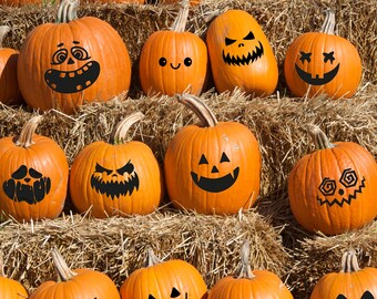 Vinyl face pumpkin stickers pumpkin face sticker jack o lantern pumpkin face non carving alternative vinyl decals scary face silly cute face