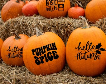 Hello autumn pumpkin spice basic witch vinyl pumpkin stickers non carving alternative autumn vibes decorations halloween pumpkin patch witch
