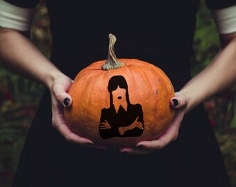 Wednesday Addams Pumpkin Sticker: Gothic Halloween Vinyl Decal
