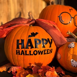 Happy Halloween Pumpkin Stickers | Pumpkin Decorating Decals | No Carve Pumpkin Decorations | Boo, Trick or Treat and Spooky Slogans