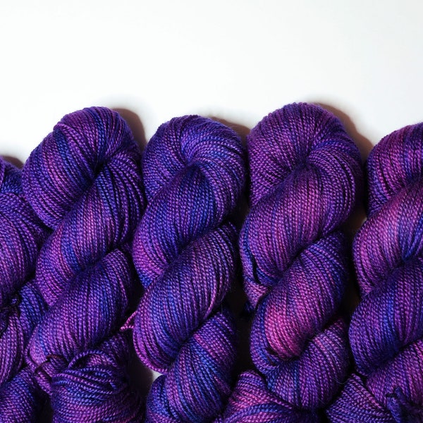 Cosmic Violet Luscious Blend of Merino, Baby Alpaca, and Mulberry Silk, 2 Ply DK Weight Yarn