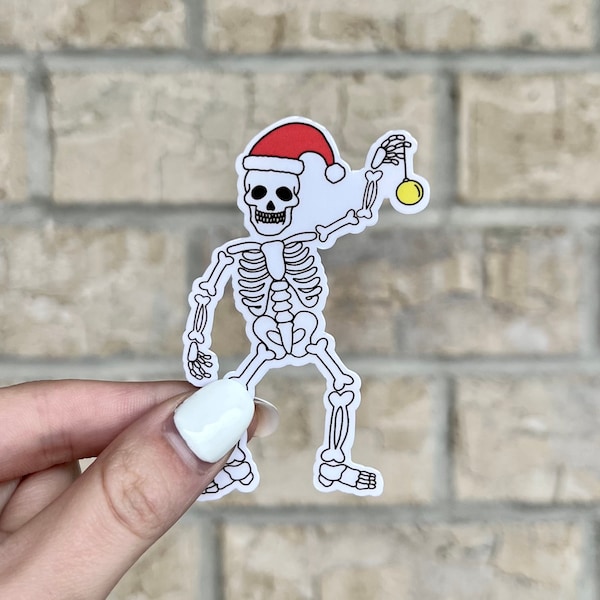 Christmas Skeleton Sticker | Spooky Scary Skeleton | Santa Hat | Halloween | Waterproof | VSCO |