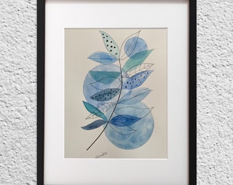 Abstract Blue leaves Painting