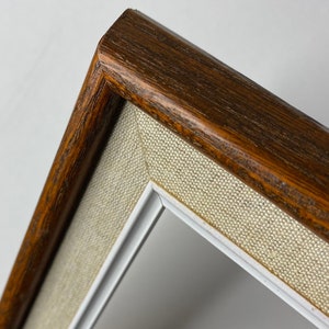 Cherry Finish Oak Frame with Natural Linen liner with White Lip. For 8” x  10”  for Art or Photo. Custom sizes available.