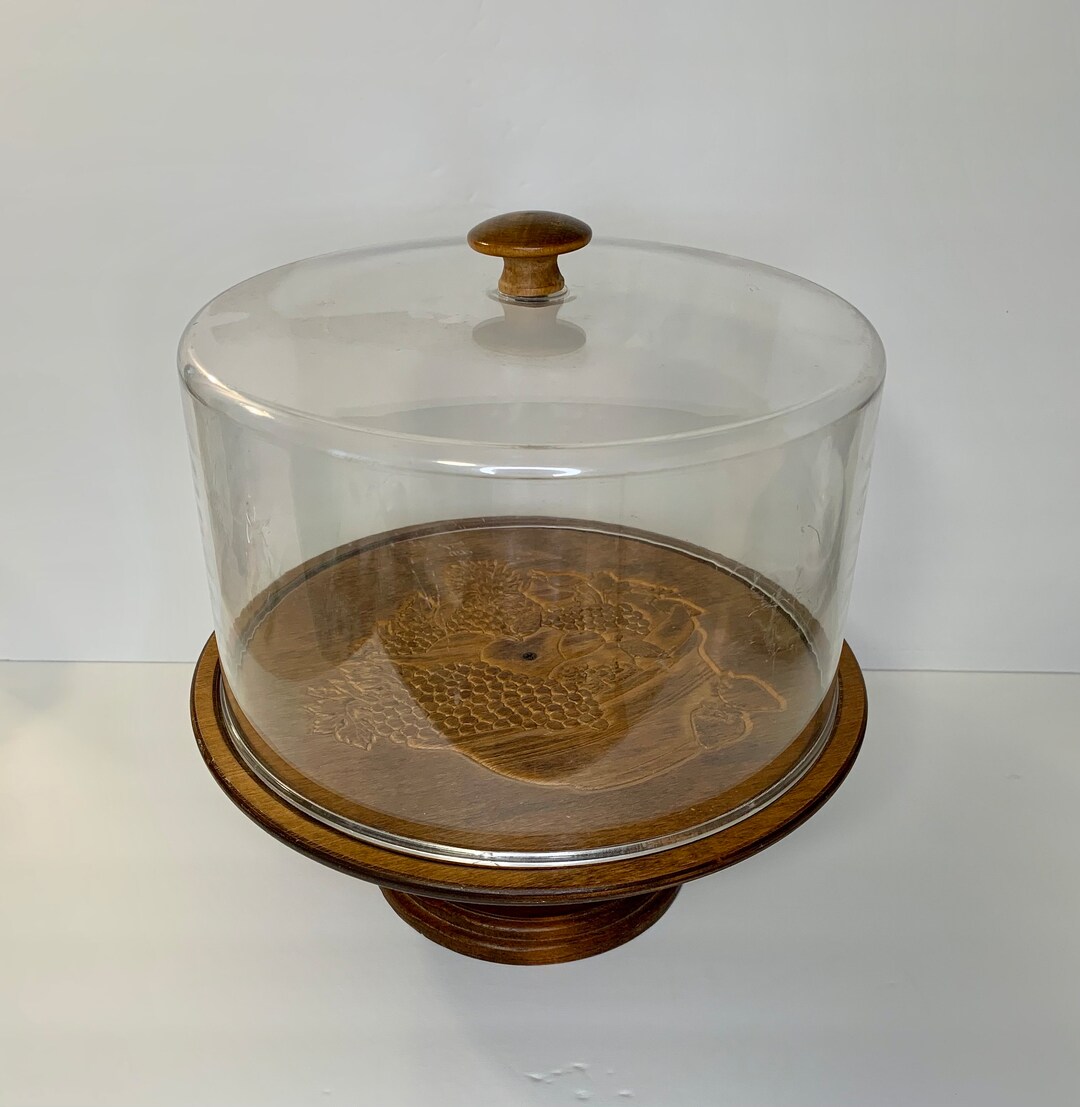 Covered Wooden Pedestal Cake Stand by Maleck Woodcrafts ca. Midcentury