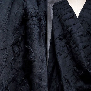 Tattered jacquard textured fabric, Black fabric, Washed distressed fabric, Cotton polyester blend fabric, Designer fabrics, by the meter,D57