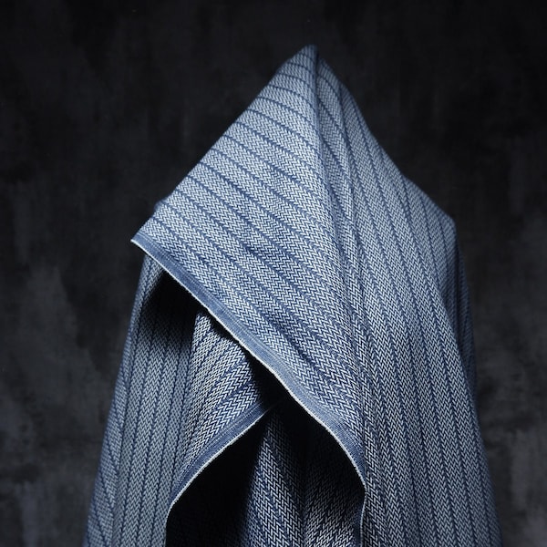 Texture denim fabrics, Yarn-dyed twill pattern fabric, Woven jacquard fabric, Dark blue thick cotton fabric, Designer coat, by the yard, D71