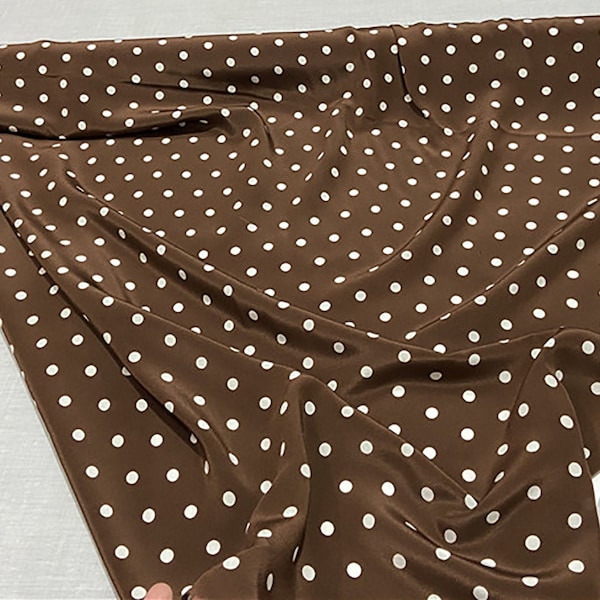 Brown pure mulberry silk fabric, Small dot pattern fabric, Wave point Silk Crepe de Chine fabric, Japan lady skirt fabric, by the meter, B69