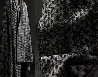 Black Gray Washed Denim with Perforated Hole, Distressed Ripped Denim Fabric, Mottled Texture Fabric, Apparel Fabric, By The Meter, D315