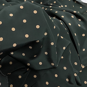 Dark green pure mulberry silk fabric, Silk Crepe de Chine fabric, Beige dot pattern dress,shirt,scarves,cheongsam,by the half yard/meter,B37