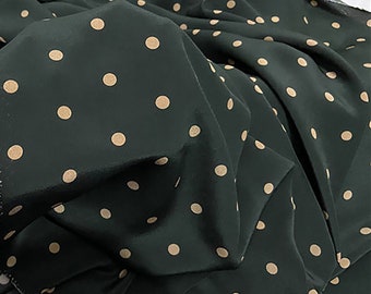 Dark green pure mulberry silk fabric, Silk Crepe de Chine fabric, Beige dot pattern dress,shirt,scarves,cheongsam,by the half yard/meter,B37