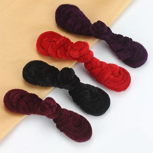 Purple red velvet buttons, black chinese frogs buttons, Bordeaux red satin, Cloth button, shirt,tunic suit, Cheongsam, Five(5)Pairs, E05