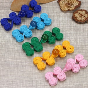 Blue cloth buttons, Black knots bead chinese frogs, Purple fasteners closure, Jacket,dress,shirt, Tang suit,cheongsam, Five(5)Pairs, E14