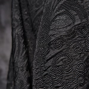 Black jacquard fabrics, Totem flower design fabric, 3D irregular fabrics, Dust coat fabric, Creases fabric, by the meter, D115