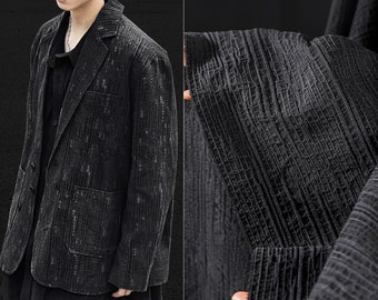 Vertical crack fabric, 3D Black jacquard fabric, Wrinkled fabric, Make old linen-cotton striped fabric, Imitation of dirty fabric, D129-1
