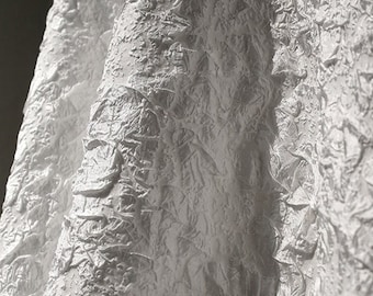 White jacquard fabric, 3D Creases fabric, Fold fabric, Texture dust coat fabric, Wrinkled dress fabric, Grain fabric, by the yard/meter, D97