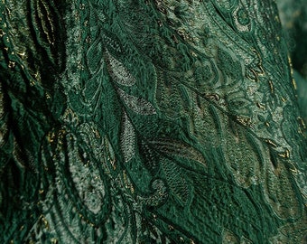 Luxury Green Fabric, Embossed Jacquard Fabric, Polyester Fabric, 55'' Width, European Blend Fabric, Designer Fabric, By The Yard, E8