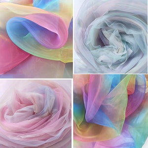 Rainbow organza fabric, Gradient mesh fabric, Colorful lace fabric, Perspective fabric, Shaggy skirt fabric, curtain fabric, by meter, C18