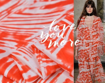 Orange tie-dye fabric, Natural mulberry silk fabric, Silk cotton blended fabric, Holiday style beach dress fabric, by the meter, A23