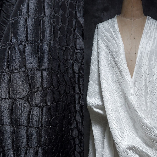 Tissu Jacquard, tissu à motif crocodile de couleur unie, tissu à texture de grain d'écorce de bloc 3D à motif sombre irrégulier, tissu à carreaux, au mètre, D11