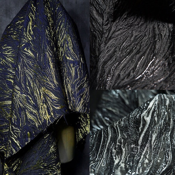 Tejidos jacquard negros, Tejido de diseño Bump, Tejidos irregulares 3D, Tejido plegable, Tejido de abrigo de polvo, Tejido de camisa de vestir gris, por metro, D116